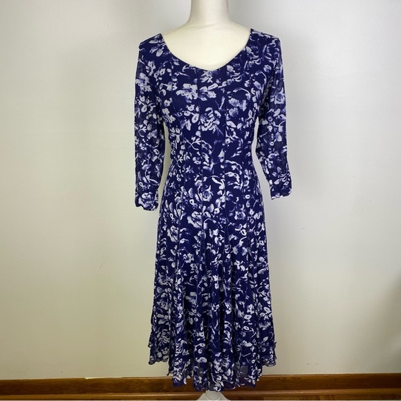 Coldwater Creek Navy White Floral Dress Petite XL 16 - Picture 1 of 12